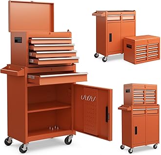 ERGOMASTER Tool Chest Heavy Duty Rolling Tool Box with Cabinet 5-Drawer for Lockable & Removable Cabinet for Garage and Workshop - Orange