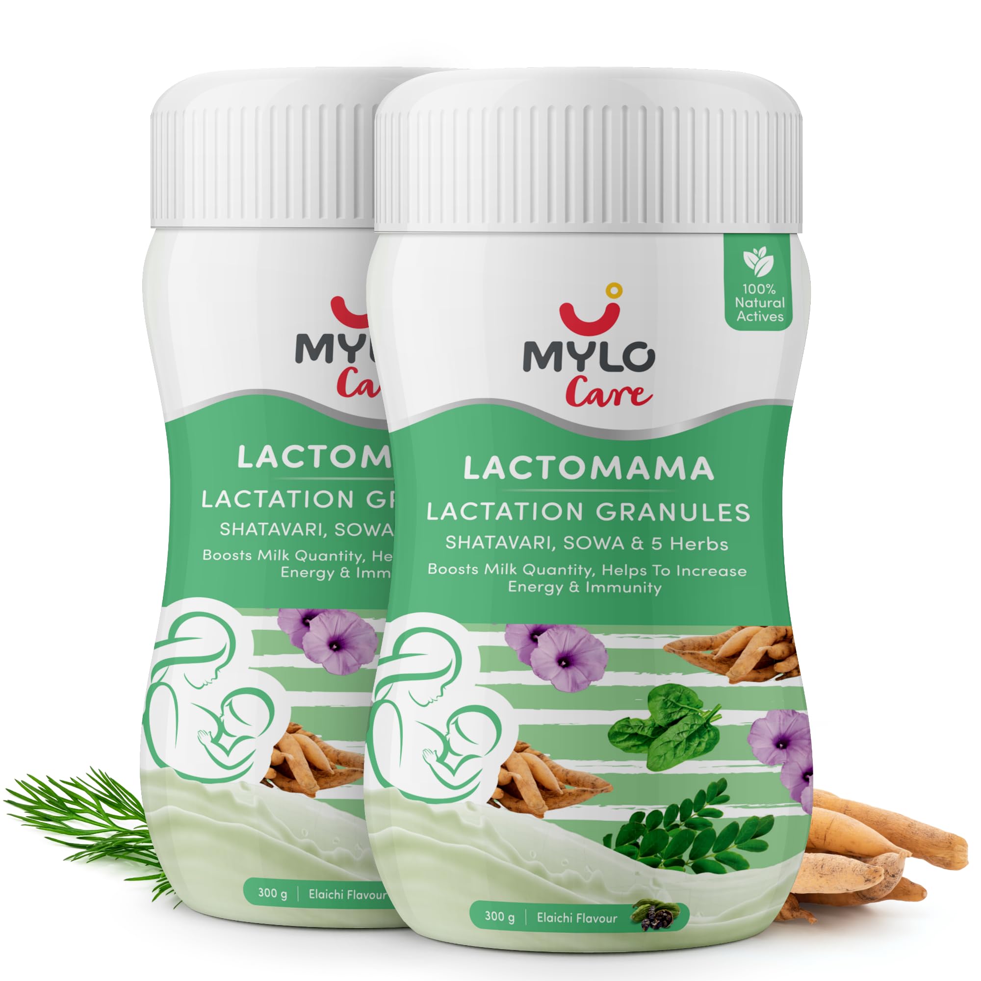 Lactomama Granules – Lactation Supplement for breastfeeding with Shatavari to Increase Breast Milk (Elaichi flavour- 300 g each) | With Herbs like Moringa, Sowa & 5 Others | 2 Scoops per Serving (Pack of 2, Elaichi)