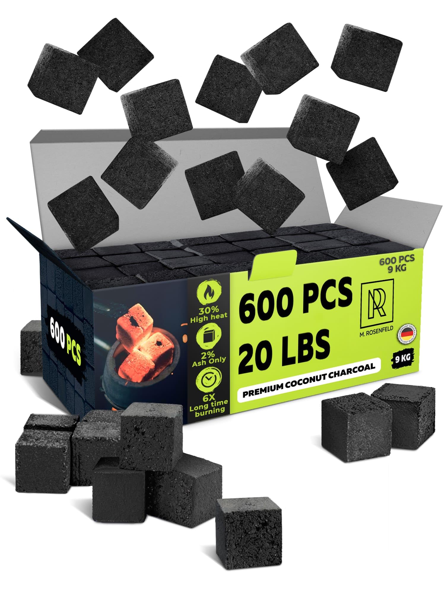 600 pcs Hookah Charcoal Hookah Coals for Hookah Coconut 25mm Cubes XXXL Pack 600 pcs 9 KG 19
