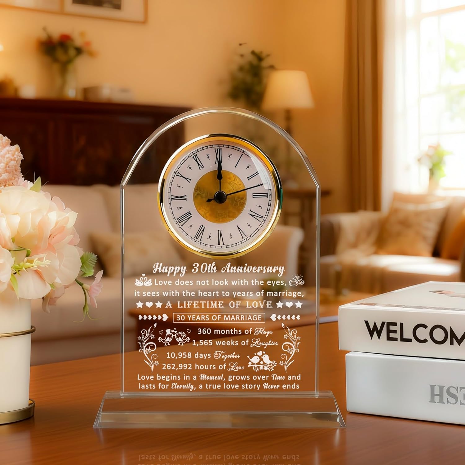 30th Anniversary Wedding Clock Gifts for Husband Wife, 30 Year Anniversary Romantic Gift for Him Her, Pearl Anniversary Clock Gifts for Couple Women Men, 30 Years of Marriage Gifts