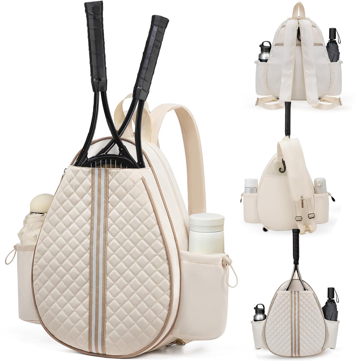 Xtrillogen Waterproof Tennis Bag Men and Women,Padel Bag with Mesh Pocket,Accommodates Racket,Ball,Water Bottle and Accessories,Suitable for Pickleball,Tennis and Badminton Gear(White)