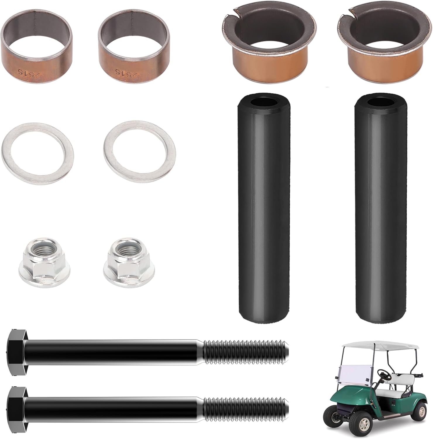 Upgraded Golf Cart Spindle Kingpin Bushings Kit for EZGO RXV 2008-up, EZGO 2FIVE 2010-2013 Electric, OEM# 614034 632925 632926