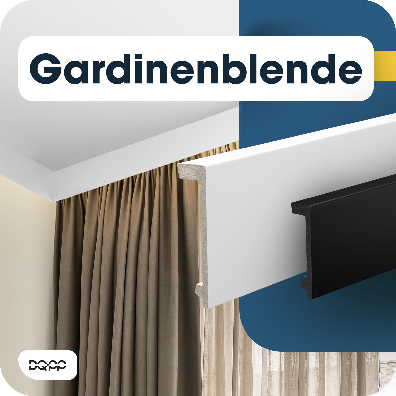 DQ-PP 8m GARDINENBLENDE – 100 x 27mm – Weiß – 4 x 2m – Polystyrol Vorhangleiste – Indirekte Beleuchtung – XPS Stuckleiste