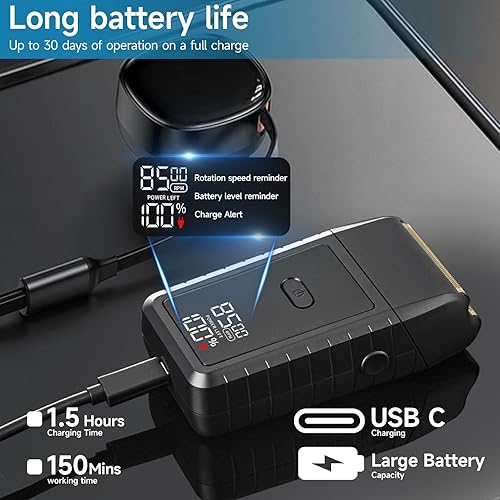 Miniatura 5 de Afeitadora de aluminio para hombres, maquinilla de afeitar eléctrica con ajustes de 2 velocidades, cuchillas flotantes dobles impermeables de alta