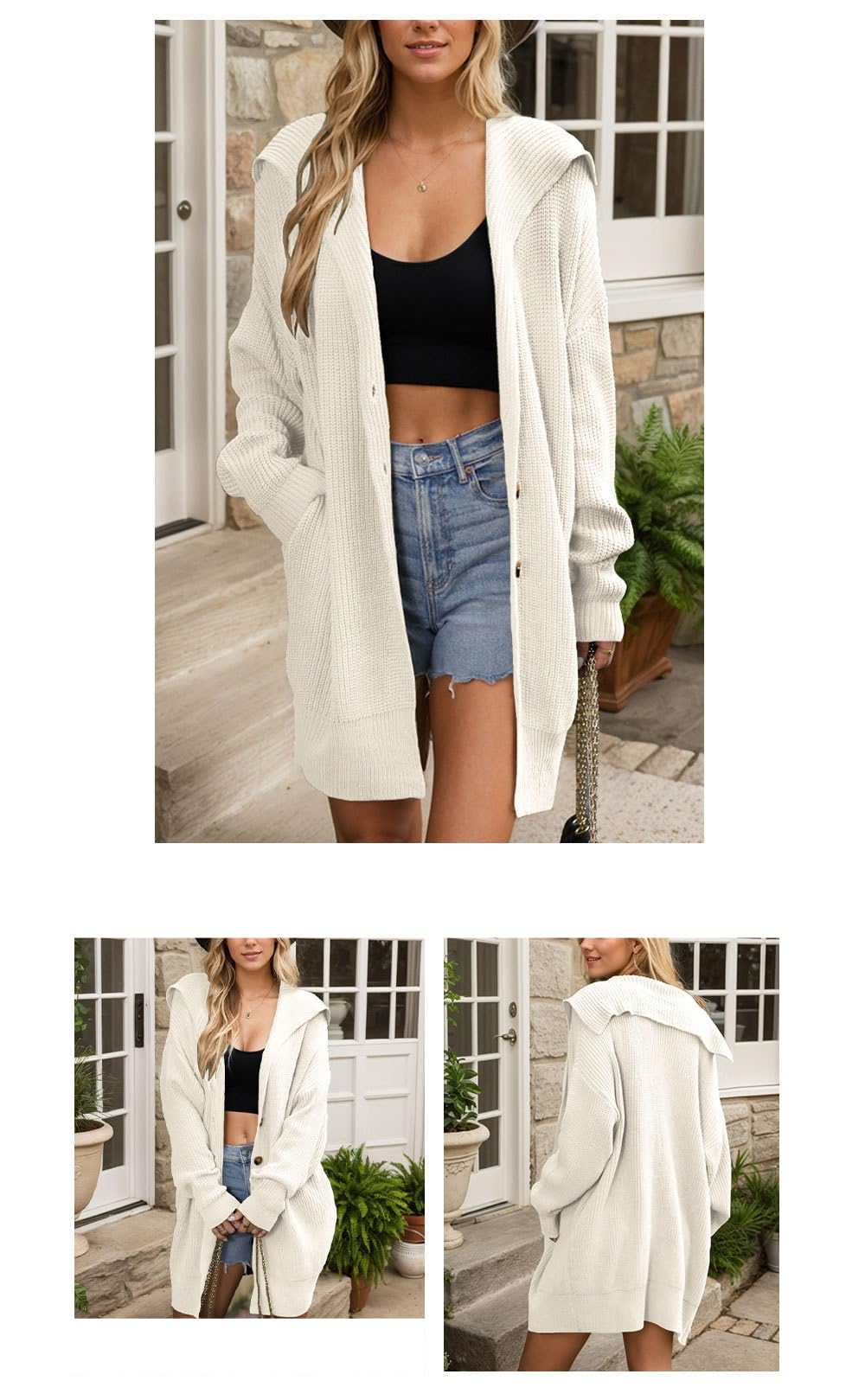 Chaqueta De Punto Mujer Cárdigans Largos con Bolsillos Cárdigans Largos Casuales Ligeros para Mujer Jersey Negro Abrigo De Mujer con Botones Delanteros Abiertos Cárdigans Gruesos con Solapa Para