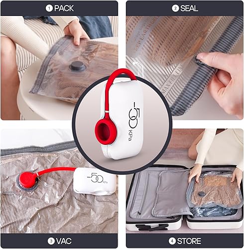 Miniatura 7 de VMstr Paquete de 12 bolsas de sellado al vacío para viajes de ropa, tamaño de mano para embalaje de compresión de equipaje, bolsas ahorradoras de