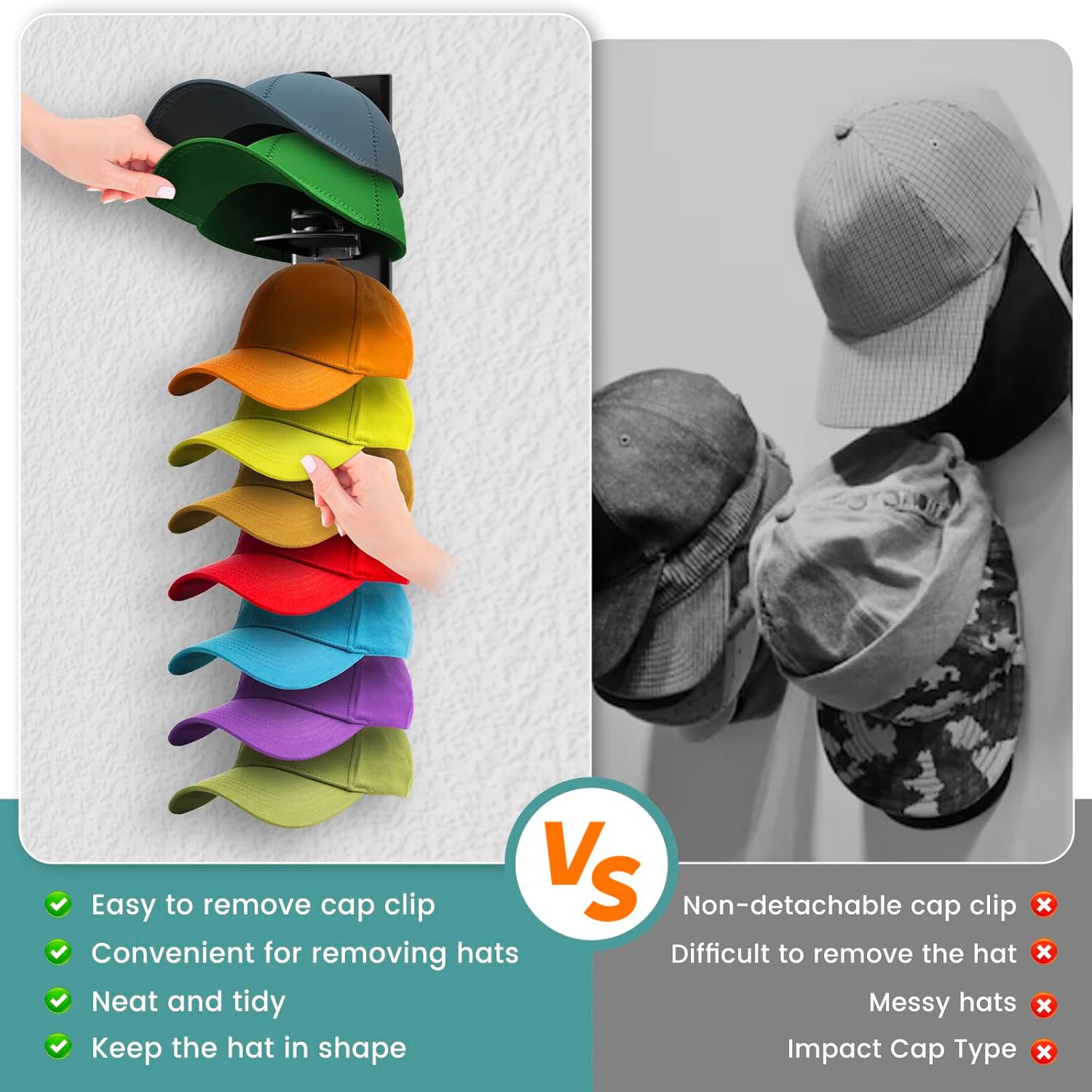 2Pack Upgraded Contour Fit Lock Hat Organizer for Baseball Cap,Hat Rack Strong Adhesive Hat Hangers for Wall Hold Up to 20 Hats,Multi-layer Hat Storage Display for Closet,Door Bedroom-Black