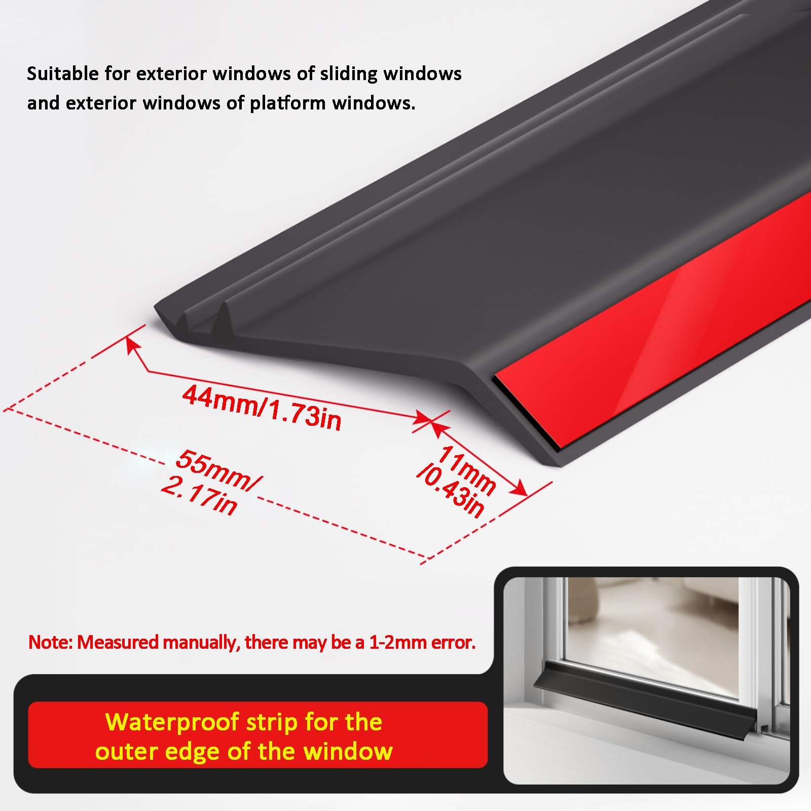 Sellador impermeable para huecos – Barrera de agua autoadhesiva para alféizar de ventana, 2,5 m de goma para puertas, ventanas, coches y camiones