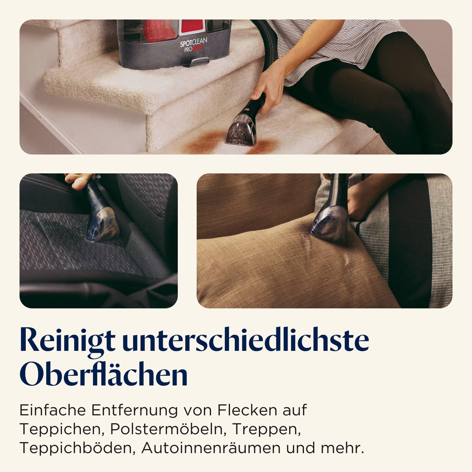 BISSELL SpotClean ProHeat, Polsterreiniger Gerät, Teppichreiniger mit HeatWave Technologie, Kompaktes Waschsauger, Nasssauger für Teppiche, Polster, Auto & Mehr, Leistungsstarker 330W Motor, 36988