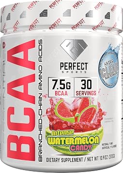 PERFECT SPORTS Essential BCAA Hyper Clear | KaNa-SolTM Technology | 7.5g Vegan BCAAs | Zero Sugars, Carbs, or Calories | 30 Servings Watermelon Candy