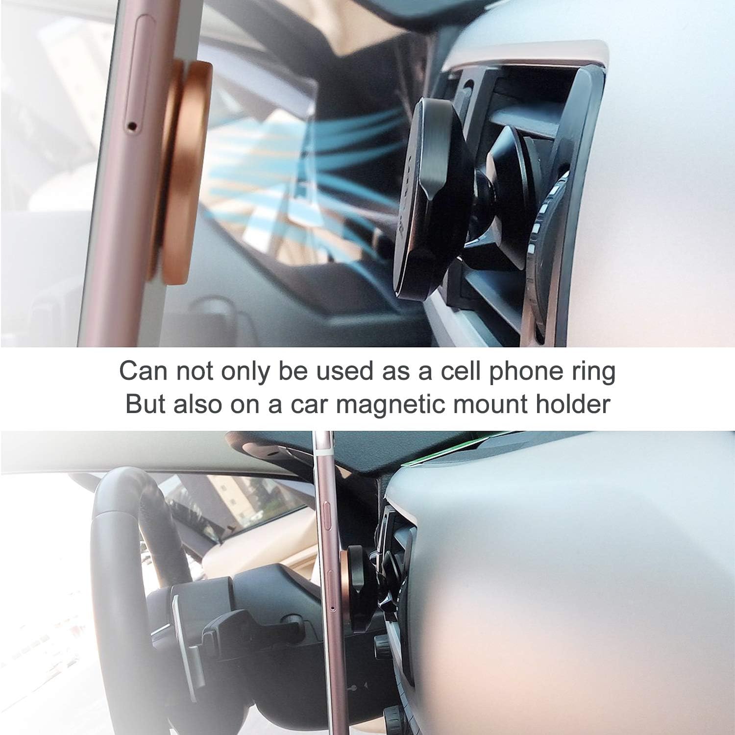 Cell Phone Ring Stand Holder, Water Drop Shape Zinc Alloy Universal 360°Rotation Finger Loop Grip [Washable/Removable/Magnetic Car Mount] for Smartphones, Tablet (2 Rose Gold & 2 Black) 4 Hooks