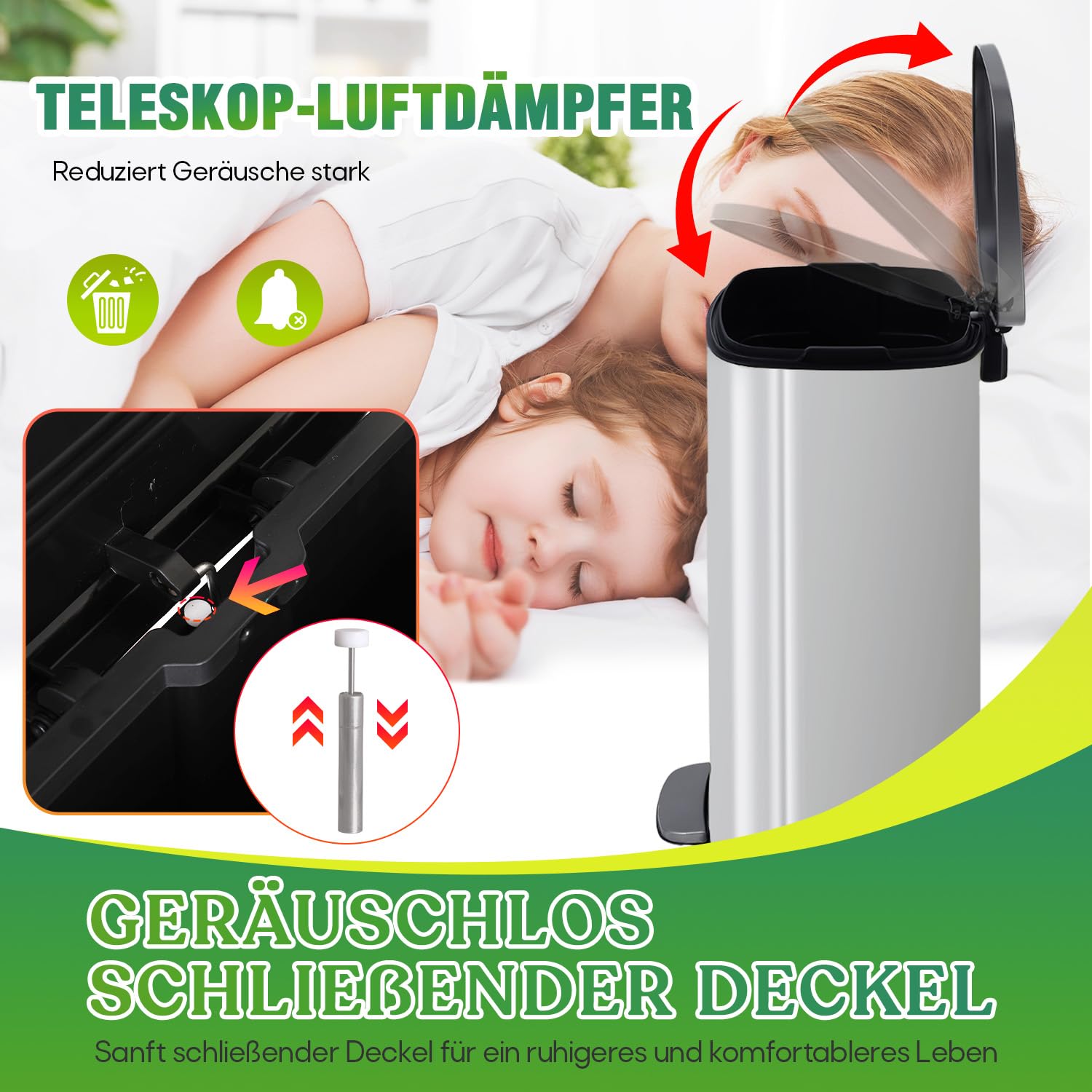 BestOffice 50 L Mülleimer Küche Mülleimer mit Deckel für Büro Schlafzimmer Badezimmer Schritt Mülleimer Fingerprint-Proof gebürstetem Edelstahl