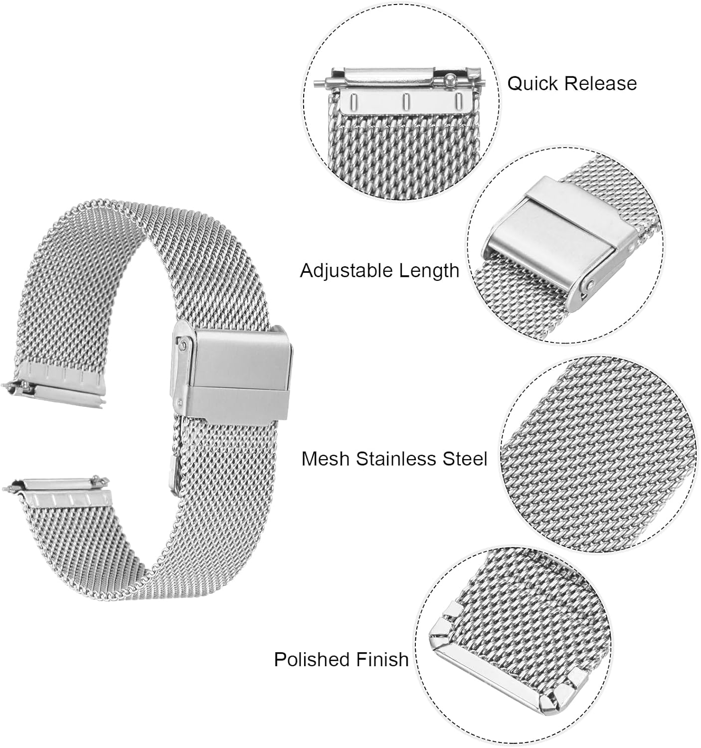 HARFINGTON 316L Stainless Steel Mesh Watch Band Quick Release Adjustable Metal Watch Strap for Men Women