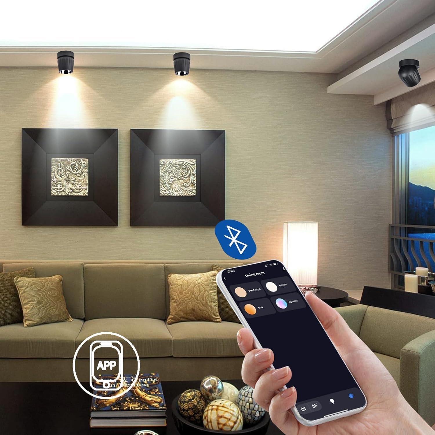 LED Ceiling Spotlight Indoor Dimmable - Tuya Smart Life 360° Adjustable 12W COB Ceiling Downlight Aluminum Hard Wired For Bedrooms Rooms Corridors Painting Background Walls (Black, B ( 4.02"*3.62"))