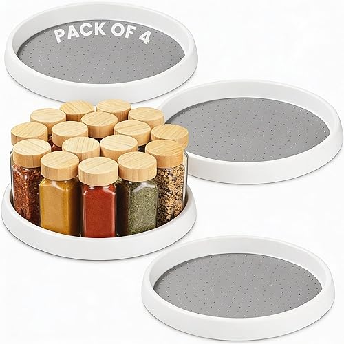 Miniatura 9 de Oizeir Lazy Susan de 10 pulgadas (juego de 4) – Plataforma giratoria antideslizante para gabinete para maximizar el almacenamiento y simplificar la