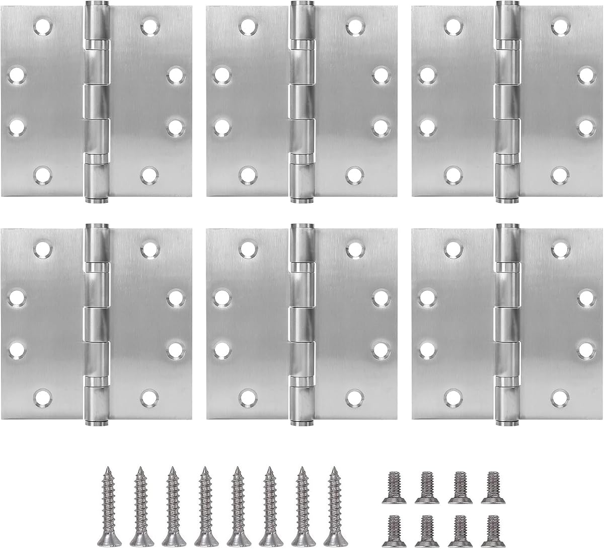 4.5" Heavy Duty Stainless Steel Door Hinge, 6 Pack 4.5 x 4.5 Inch Ball Bearing Door Hinges with Square Corners for Commercial and Residential Doors, Brushed Nickel