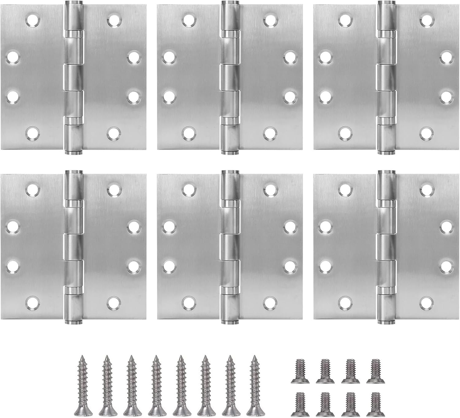 4.5″ Heavy Duty Stainless Steel Door Hinge, 6 Pack 4.5 x 4.5 Inch Ball Bearing Door Hinges with Square Corners for Commercial and Residential Doors, Brushed Nickel