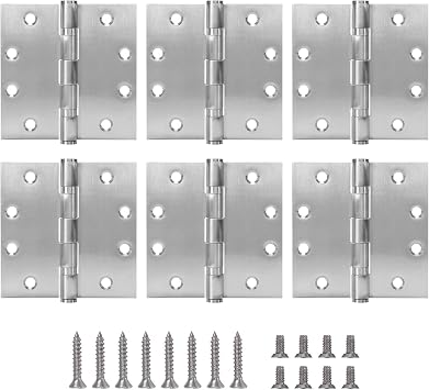 4.5" Heavy Duty Stainless Steel Door Hinge, 6 Pack 4.5 x 4.5 Inch Ball Bearing Door Hinges with Square Corners for Commercial and Residential Doors, Brushed Nickel