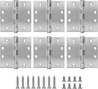 4.5" Heavy Duty Stainless Steel Door Hinge, 6 Pack 4.5 x 4.5 Inch Ball Bearing Door Hinges with Square Corners for Commercial and Residential Doors, Brushed Nickel