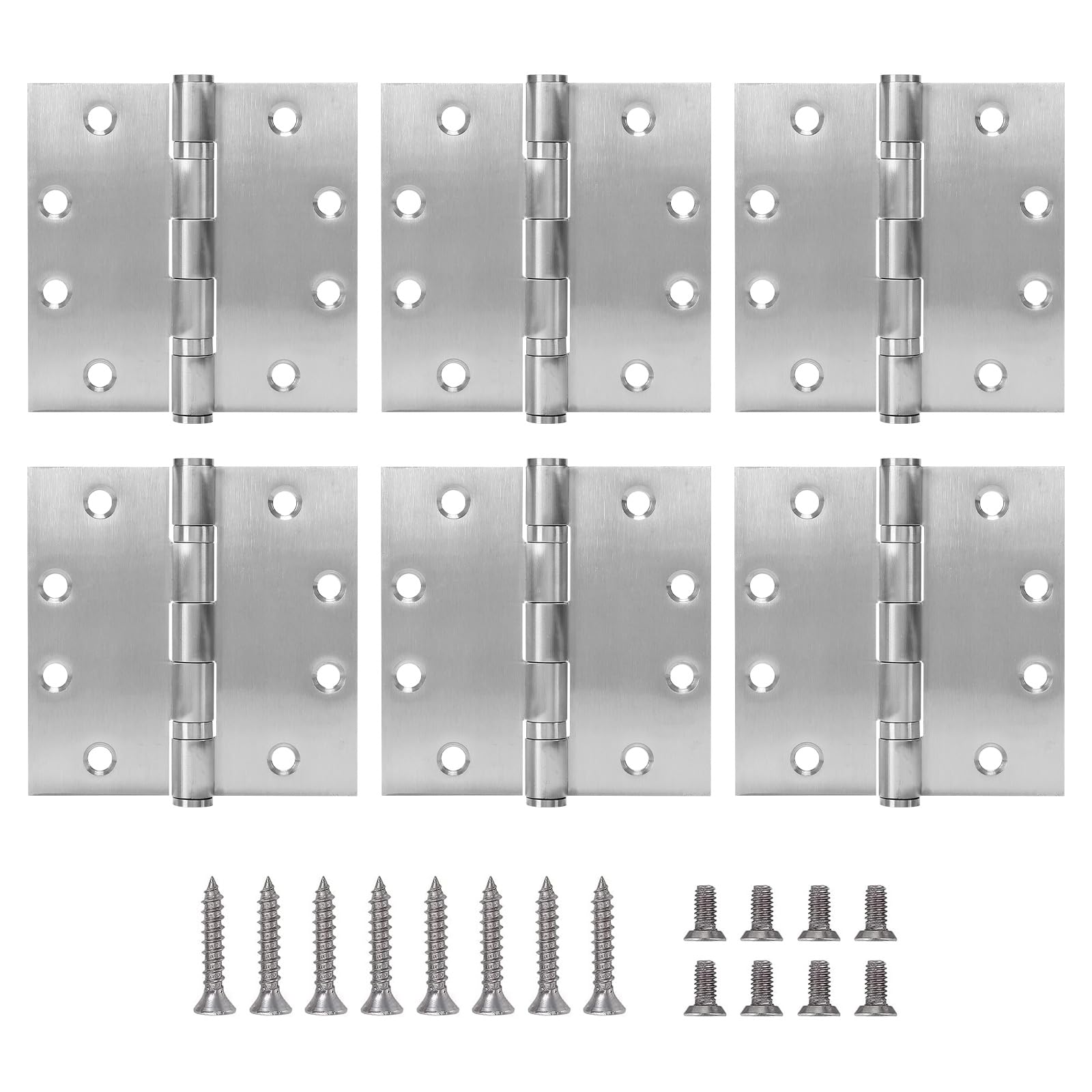 Photo 1 of 4.5" Heavy Duty Stainless Steel Door Hinge, 6 Pack 4.5 x 4.5 Inch Ball Bearing Door Hinges with Square Corners for Commercial and Residential Doors, Brushed Nickel