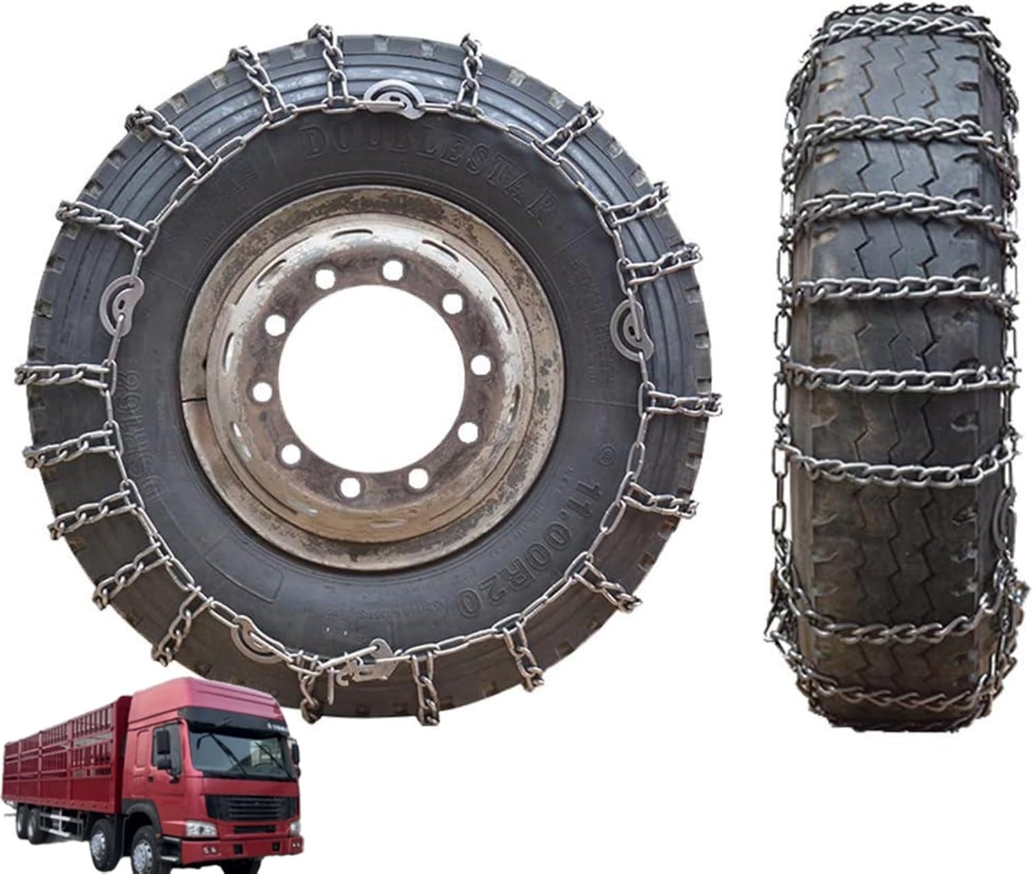2pcs 9mm Heavy Duty Snow Tire Chains for Suv Pickup Trucks and AVT Traction Chains Manganese Skid Design for Snow and Mud Reliable Grip 315/80R22.5 2pcs 285/80R22.5