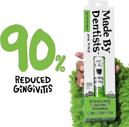 Vista 6 de Made by Dentists Cepillo de dientes eléctrico para niños, cepillo de dientes vibratorio recargable con temporizador, incluye 6 cabezales