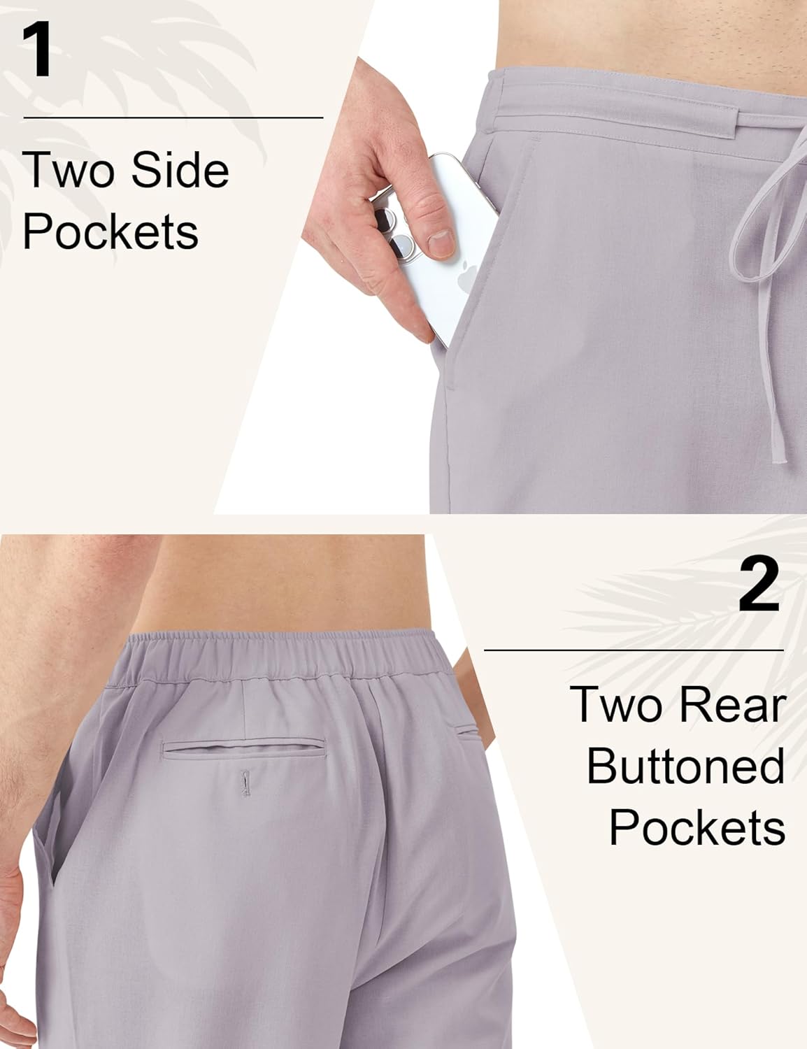 Idtswch 32/34/36/38 Inseam Men's Tall Casual Linen Pants Elastic Waist Drawstring Lightweight Summer Trousers - Image 4