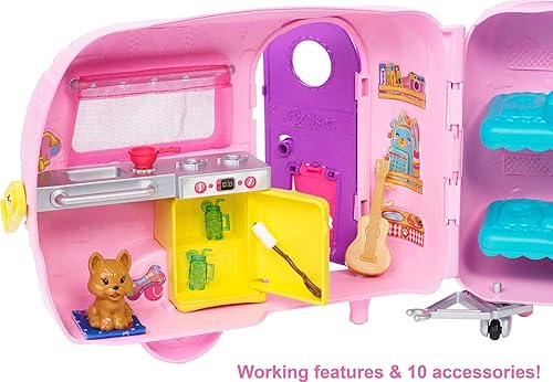 Miniatura 3 de Barbie Club Chelsea Camper juego con muñeca Chelsea cachorro coche camper Firepit guitarra y 10 accesorios regalo para niños de 3 a 7 años