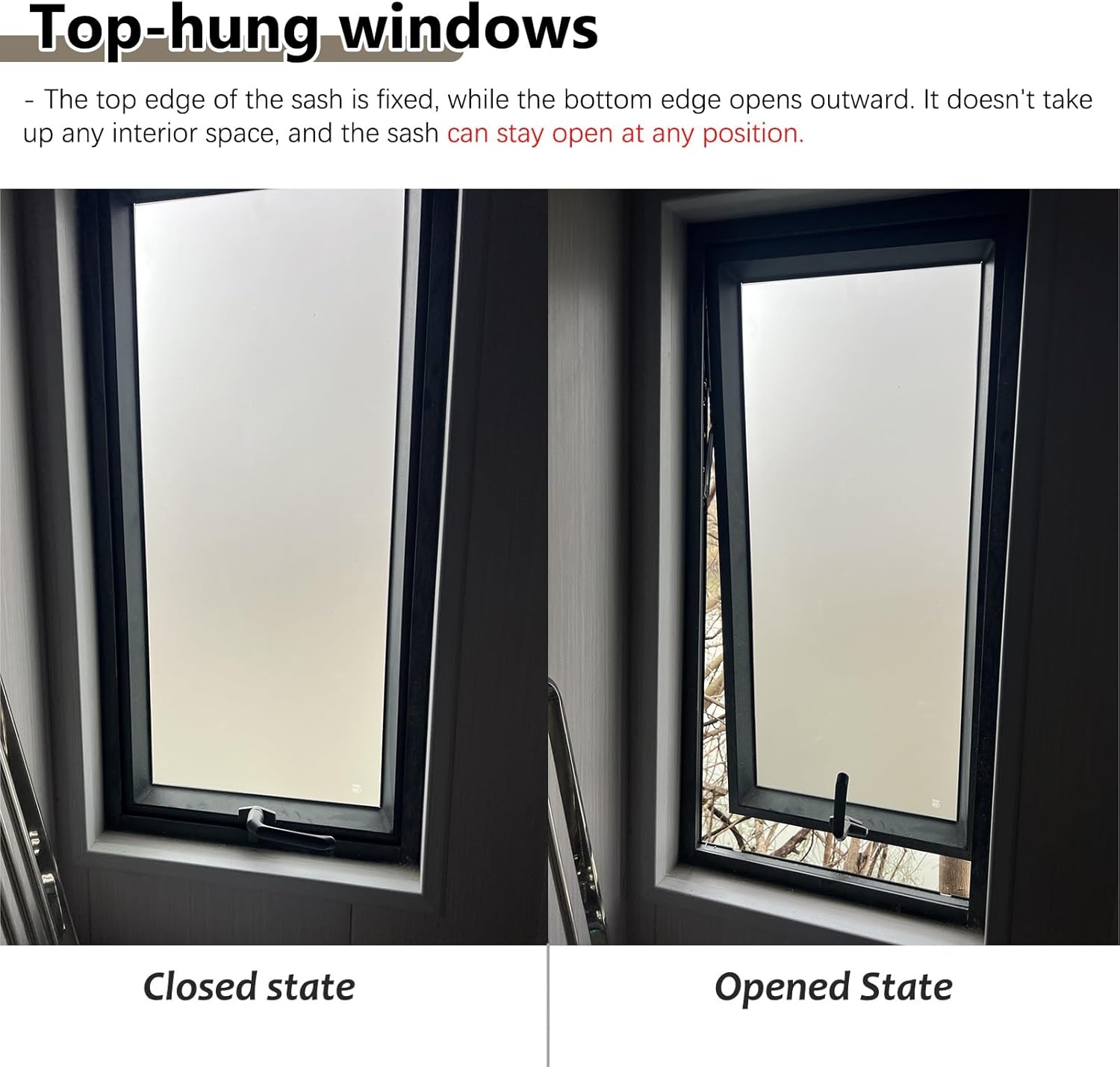 Aluminum Top Hung Window with Handle, Frosted Glass Privacy Windows, Mobile Home Window for Bathroom, Outward Opening Tilt Window for Vent(14x27in/35x70cm)