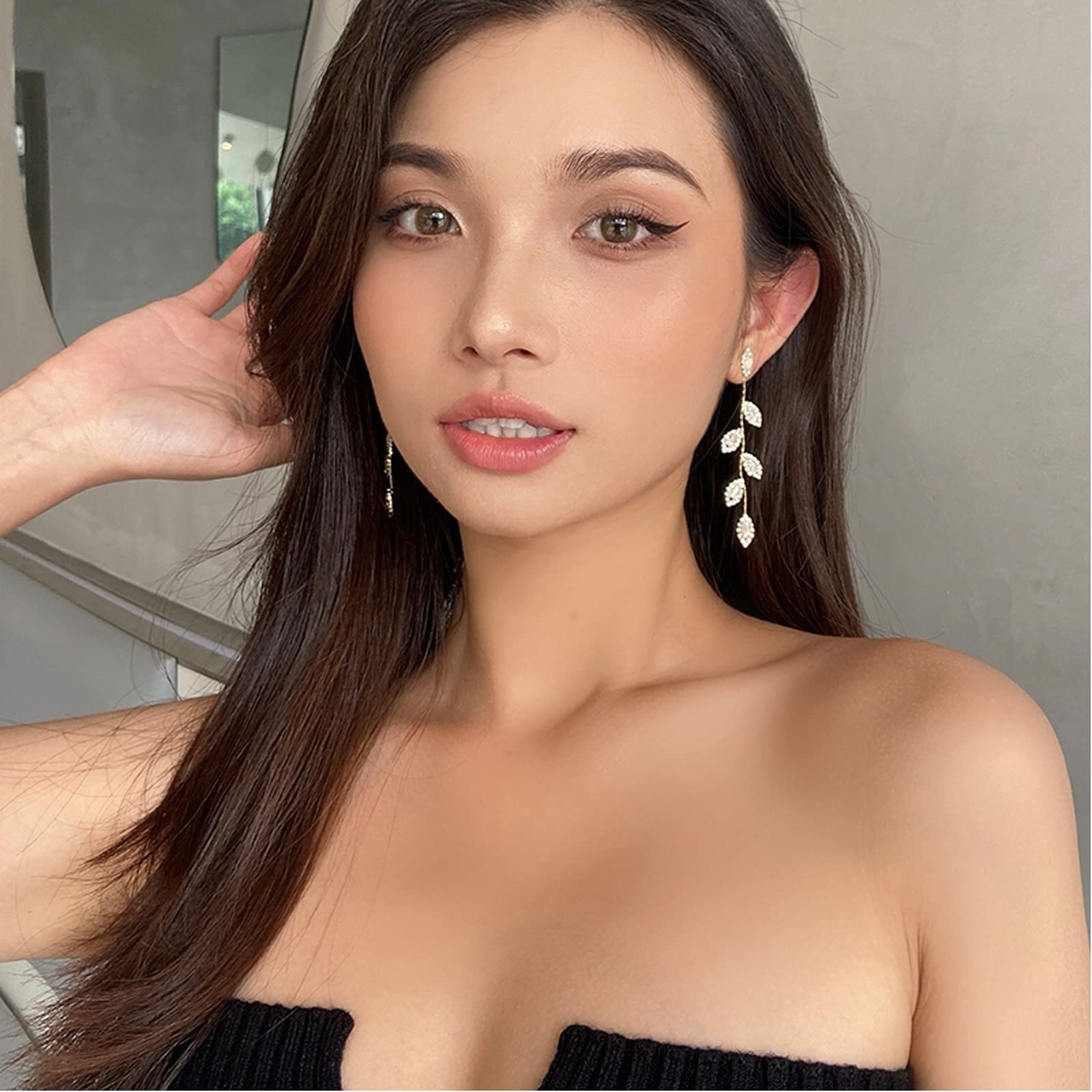 Wedding Earrings for Brides、Bridal Bridesmaid Earrings for Wedding Crystal Cubic Zirconia Bridal Drop Earrings for Women Prom Pearl earring