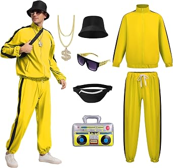 80s Outfit for Men 90s Track Suit with Hip Hop Costume Accessories