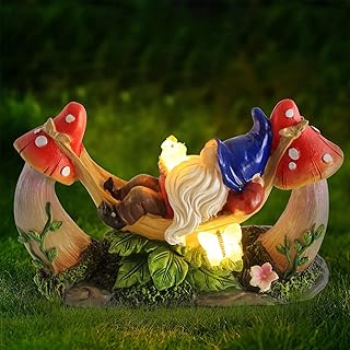 Outdoor Garden Gnome Statue,Solar Gnomes Figurine Lying on Hammock with ...