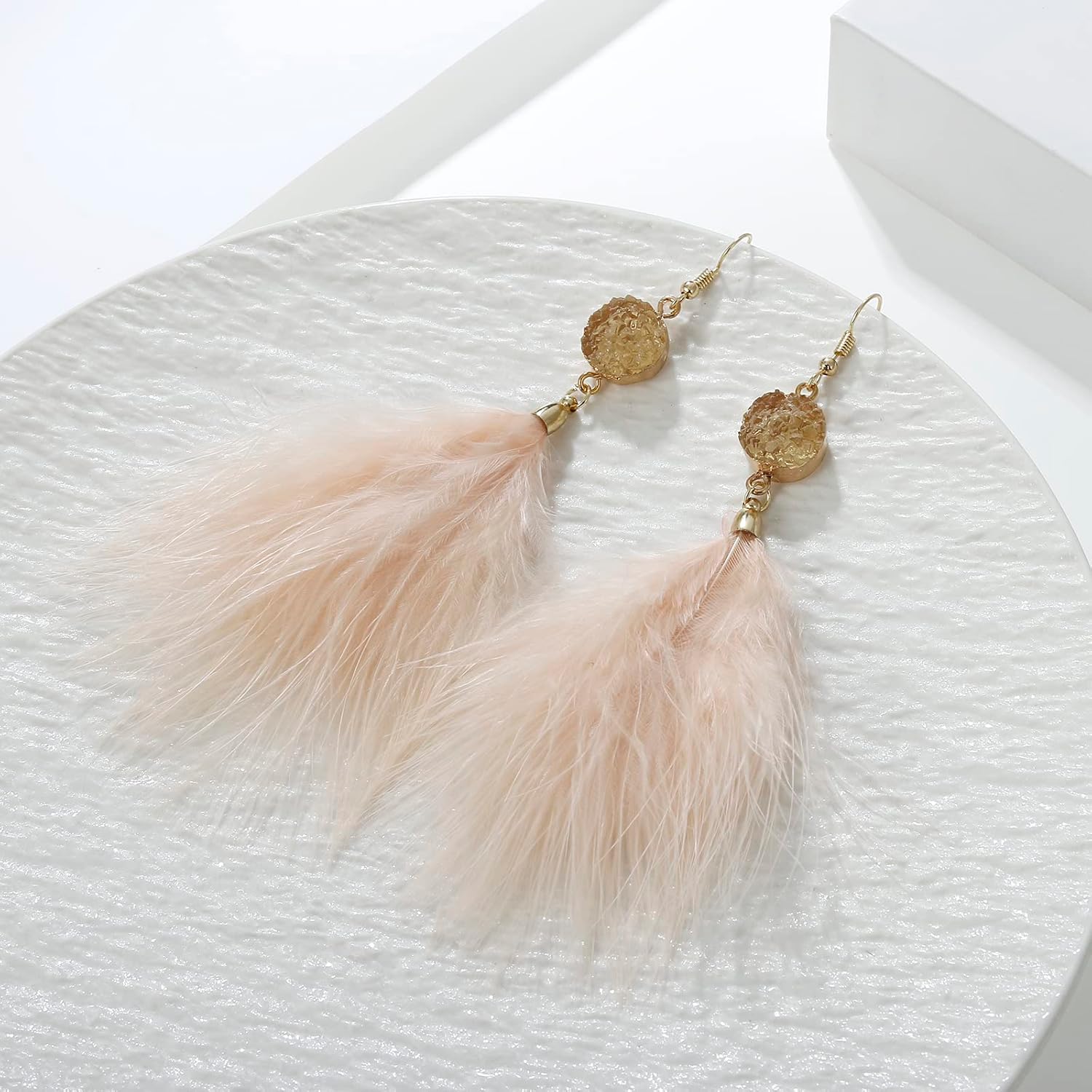 Feather Earrings for Women Long Dangle Bohemian Feather Tassel Earrings - Image 4