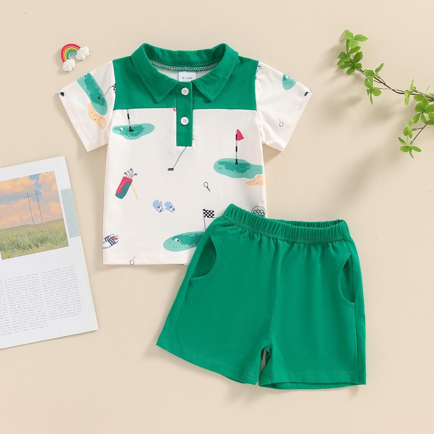 Kids Toddler Baby Boy Golf Clothes Short Sleeve Romper Lapel T Shirt Elastic Waistband Casual Shorts Set 2PCS Outfit