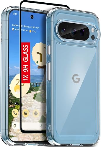 for Google Pixel 9-Pro-XL Case Military Grade Shockproof Phone Cover with Tempered Glass Screen Protector, Anti Scratch & Reinforced Bumpers - Crystal Clear