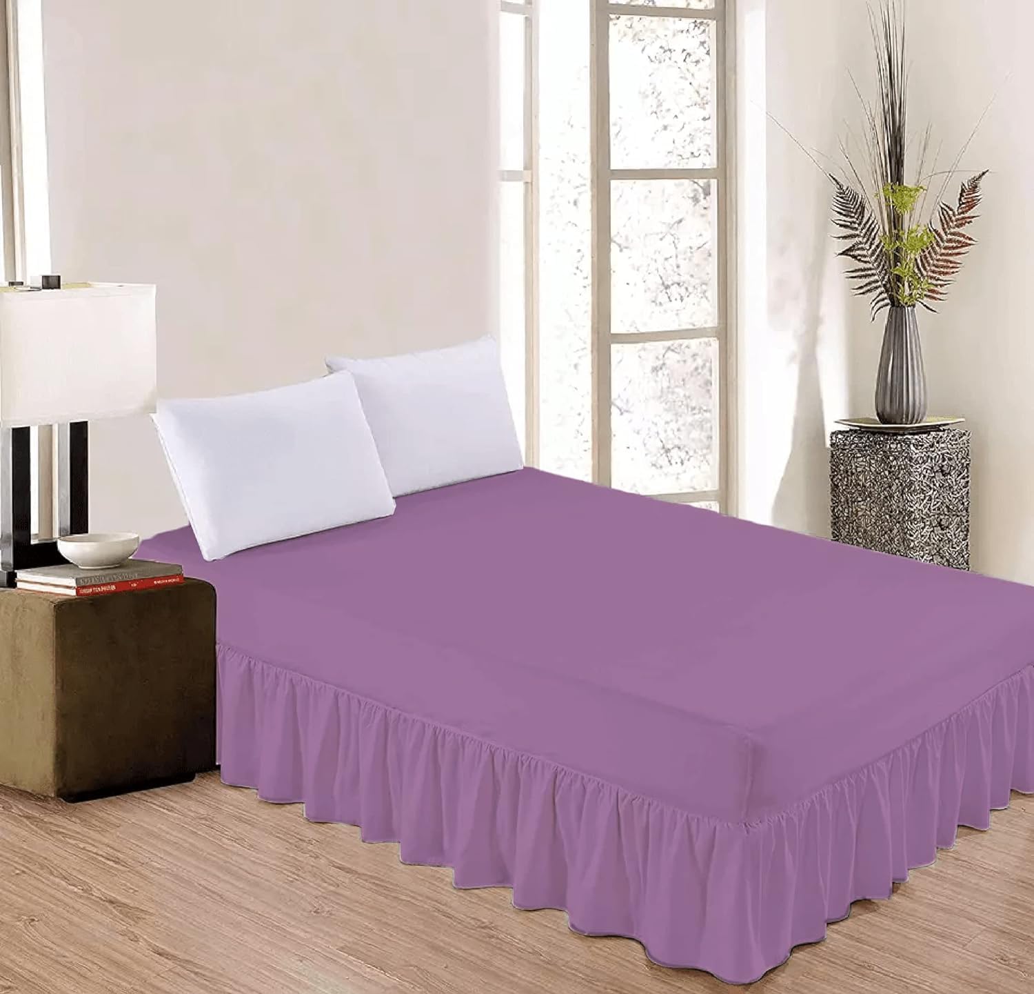 HOMES-LINEN Valance Sheet Percale Polycotton Extra Deep Frilled Valance Fitted Bed Sheet (Lilac, Double)