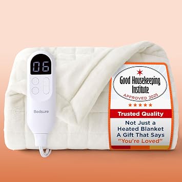 Bedsure Electric Blanket Heated Throw - Quilted, 160x130cm, White