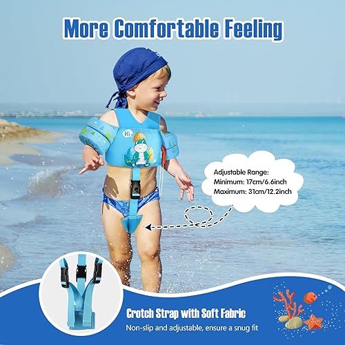 Miniatura 3 de MoKo Flotadores de brazo para niños pequeños de 13 a 70 libras, chaleco de natación de dibujos animados para niños con correa en la entrepierna,
