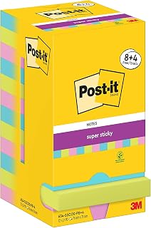 Post-it Super Sticky Notes, 8 + 4 Gratis-Blöcke (1080 Blatt), 76 mm x 76 mm