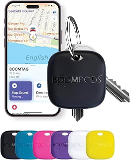 BOOMPODS スマートタグ ブラック 紛失防止タグ エアタグ Apple探す対応 iOS専用 USB-C充電式 IPX7防水 超軽量 アラーム | 忘れ物防止,バッグ,100dBアラーム,6ヶ月連続使用,電池交換不要,海洋プラスチック,サステナブル素材,8.7g,超軽量設計,ペットの首輪,旅行,盗難対策,鍵,財布