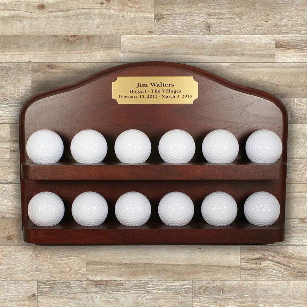 12 Golf Ball Display with Engraved Plate~Solid Wood~Made in USA~Three Finishes