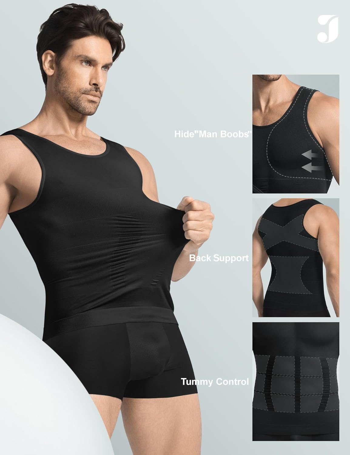 3 Pack Compression Shirt Men Slimming Body Shaper Tummy Control Vest Workout Tank Top Shapewear - Image 3