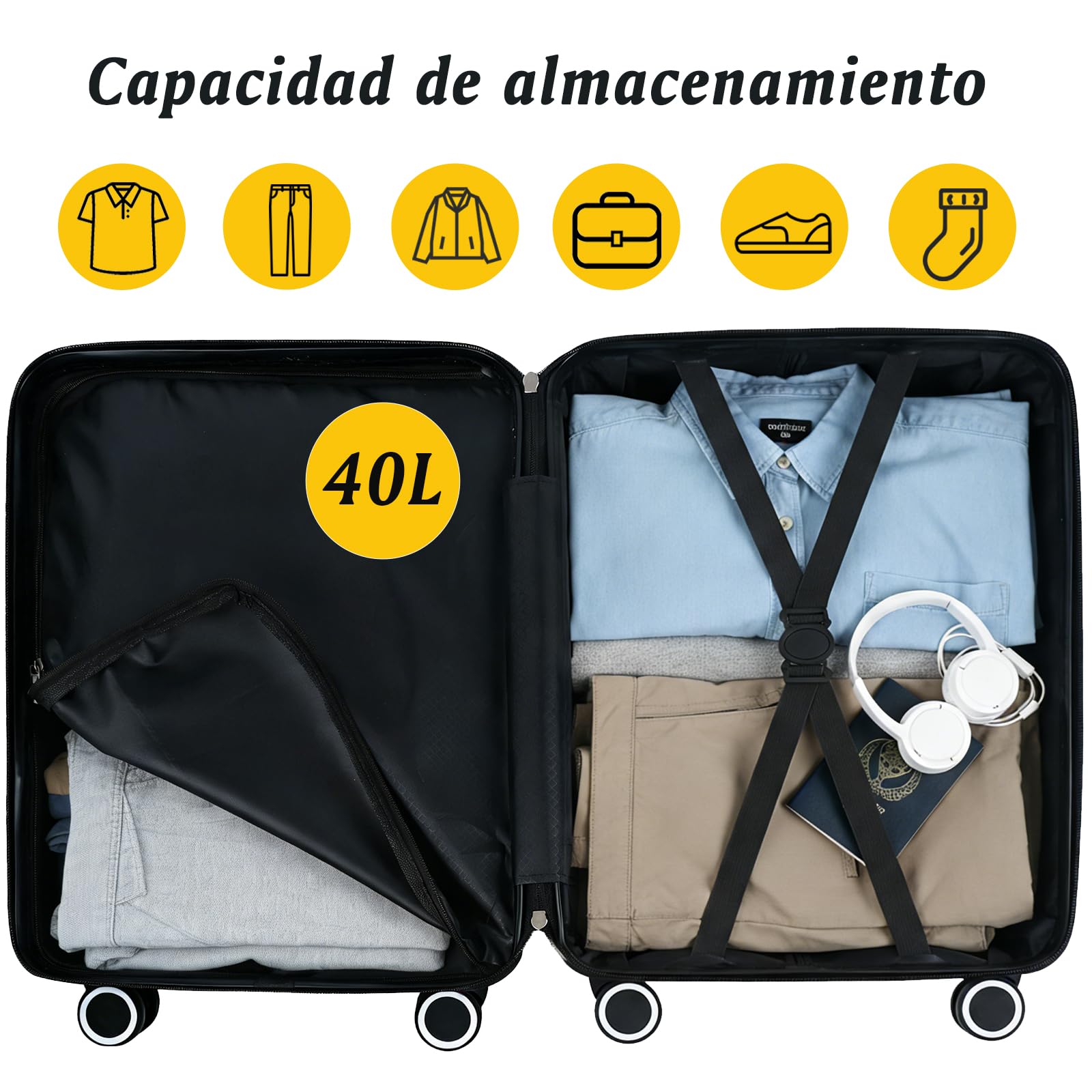 Maleta de Cabina 55x40x20cm, Trolley de Cabina Rígido Resistente Ligera de ABS Ruedas 360° con Tirador telescópico y Cerradura Seguridad, Apto para Vueling, Ryanair, EasyJet(Verde Metalizado)