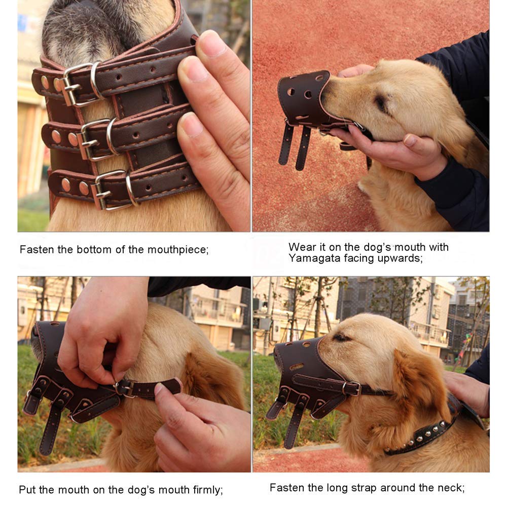 Bozal para Perros, bozal de Cuero para Perros, bozal de Entrenamiento Ajustable para Mascotas para Control de ladridos, prevención de mordeduras y prevención de masticaciones