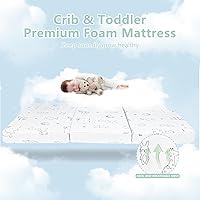 Vista 4 de Colchón triple Pack and Play, 38 x 26 pulgadas, colchón de espuma viscoelástica de doble firmeza Pack N Play con bolsa de viaje, colchón plegable