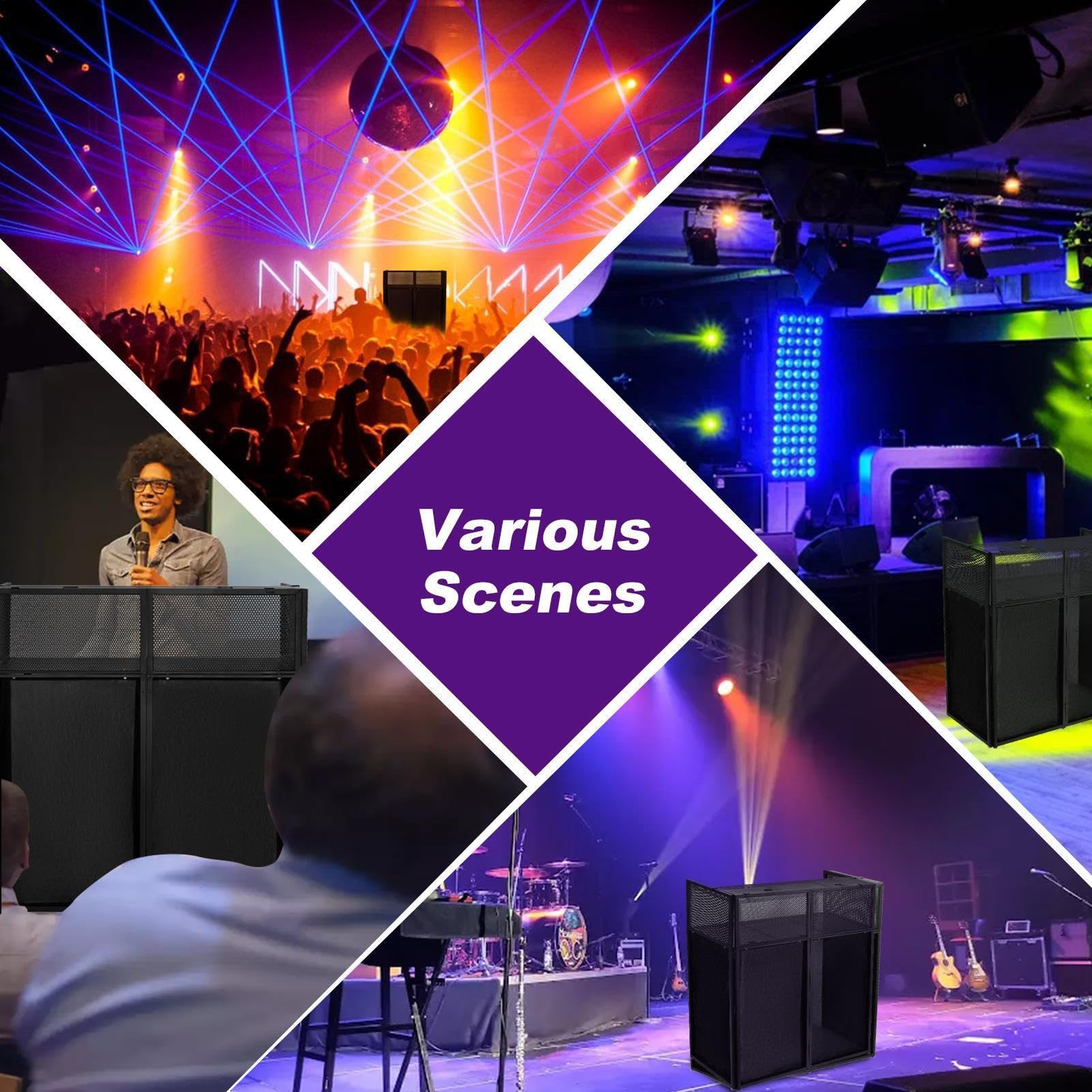 Klappbarer DJ Tisch Aus Metall, Mobile DJ Booth Mit 3 Kabelöffnungen, Schwarz/weiße Bespannung (je 4 Tücher), Höhenverstellbare Schraubfüße, Inkl. Tragetasche, Ideal Für Hochzeiten & Veranstaltungen