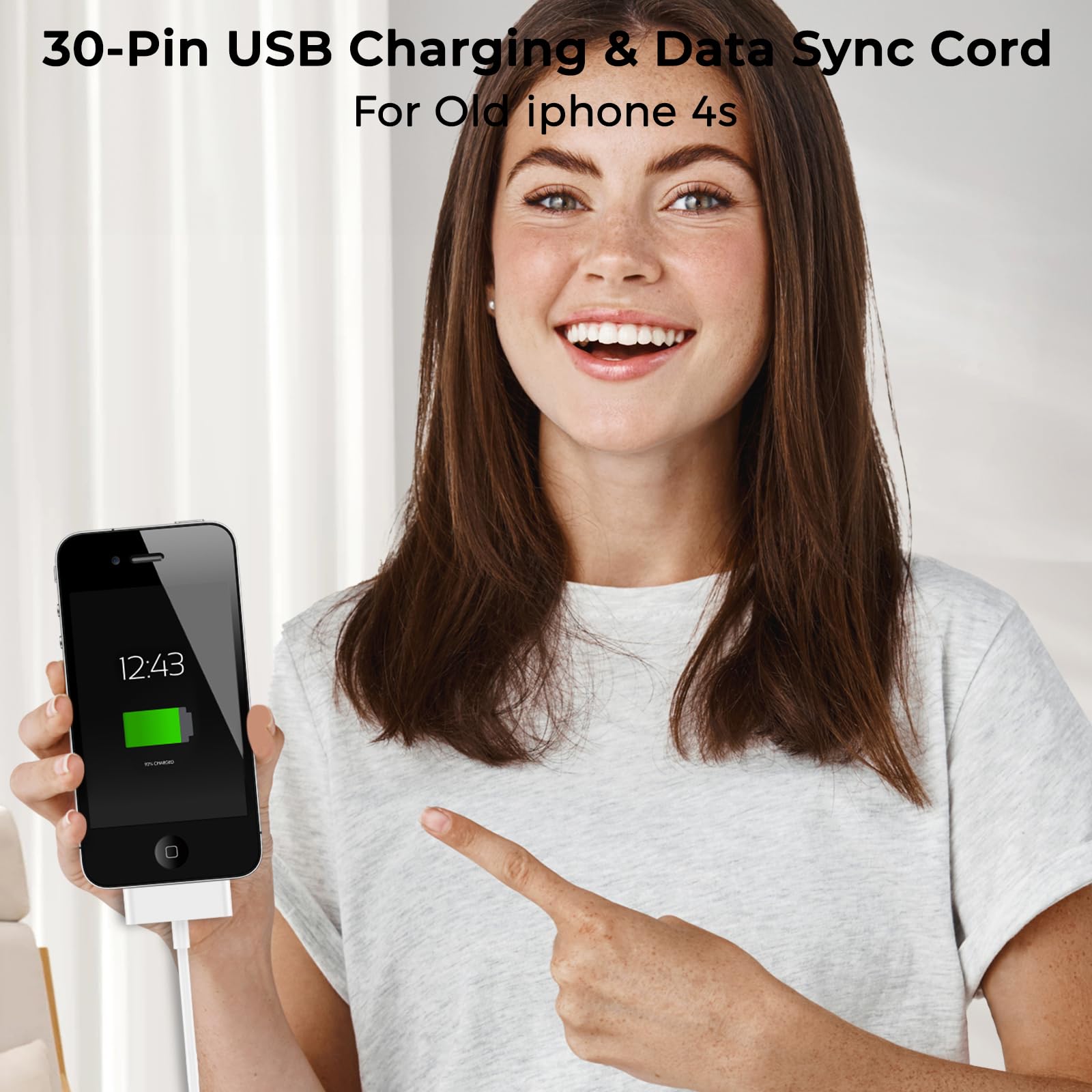 Vancle Cable de Carga USB 30 Pines Compatible con iPhone 4 4s 3G 3Gs, iPad 3 2 1, iPod Touch 4 3 2 1, iPod Classic 3 2 1, Cargador Rápido Cable de Carga de Repuesto Portátil (1m)