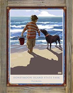 Honeymoon Island State Park Florida Boy & Dog Beach East Rustic Metal Print on Reclaimed Barn Wood from Alla Prima Painting by Artist Joanne Kollman 8.5" x 11.5"