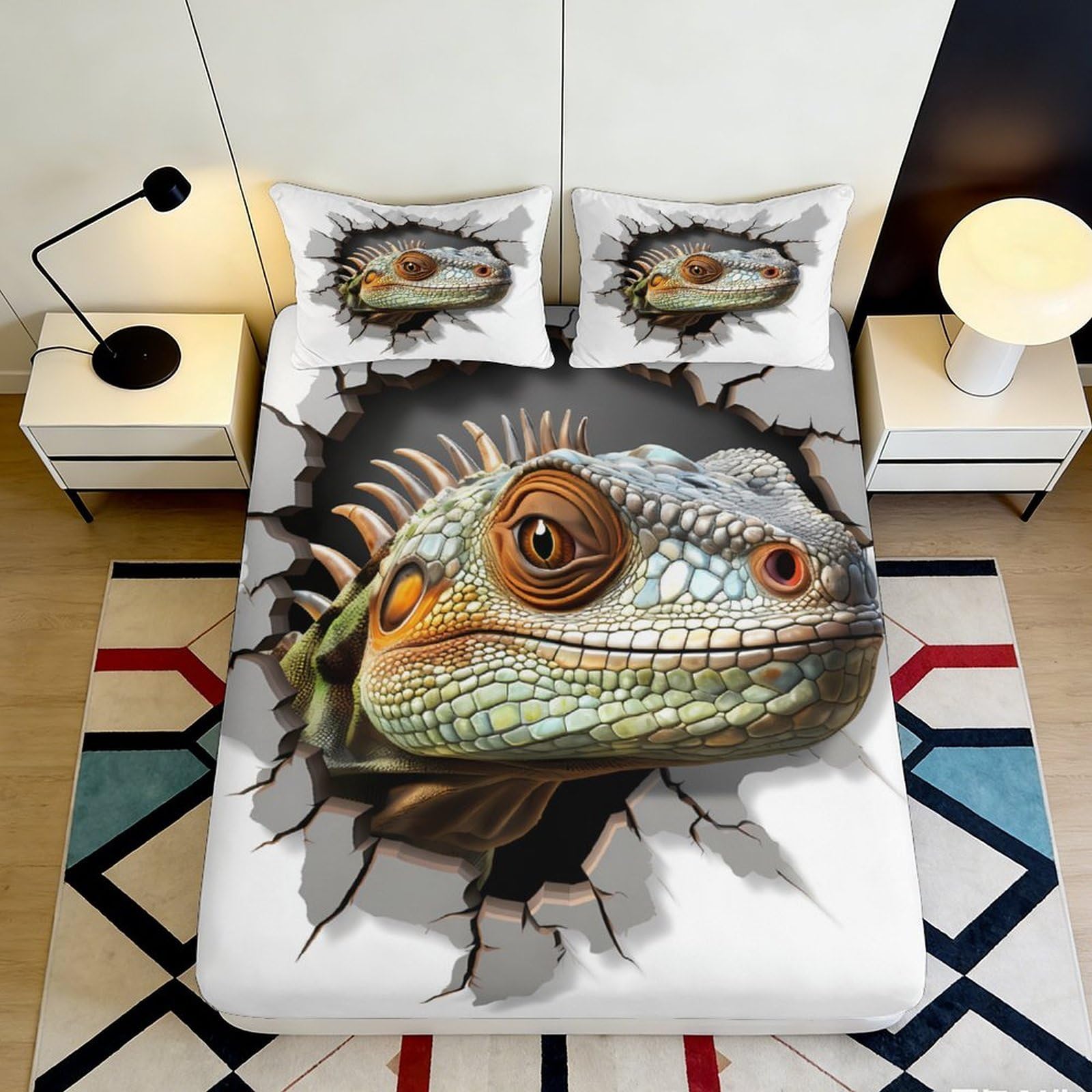 3D Printed Iguana Fitted Sheet Microfiber Soft Breathable Lizard Mattress Cover 90x200-200x200cm Bedroom Dormitory Guest Room Mattress Protection 160x200x25cm