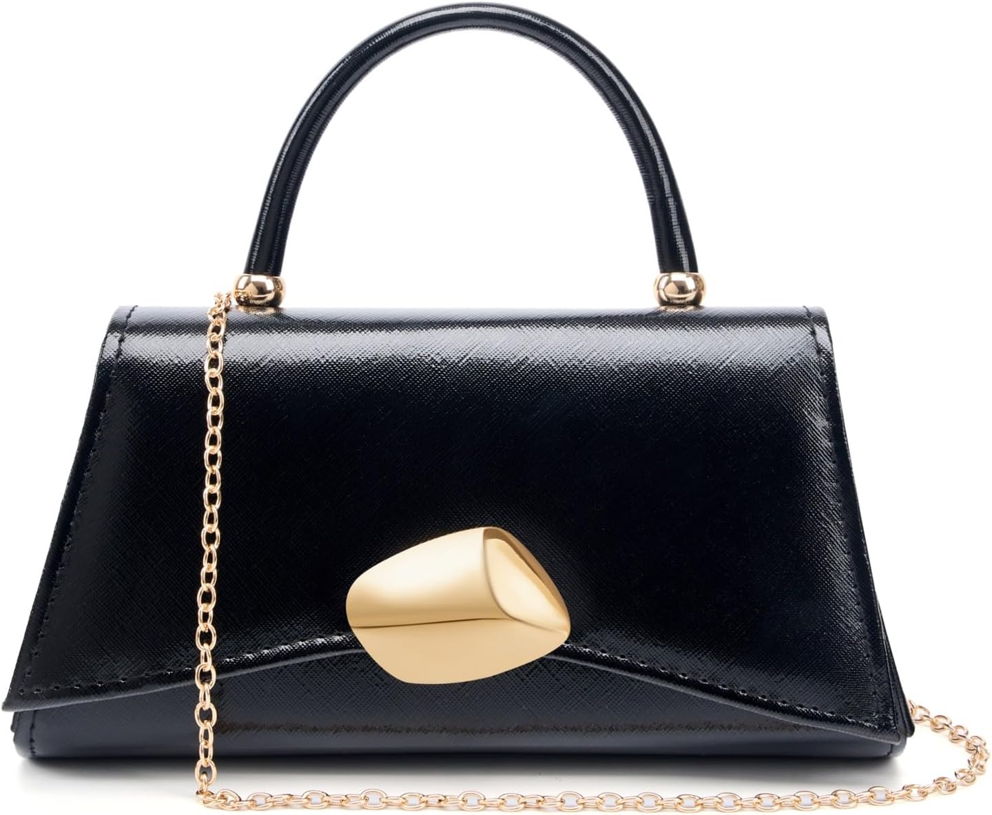 Women's Evening Handbag PU Leather Top Handle Clutch Purse with Gold Metal Clasp for Party Prom Wedding Cocktail